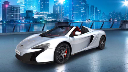 White McLaren 650S Spider supercar showcased on a city rooftop at night, featured as an HD PC desktop wallpaper and background.
