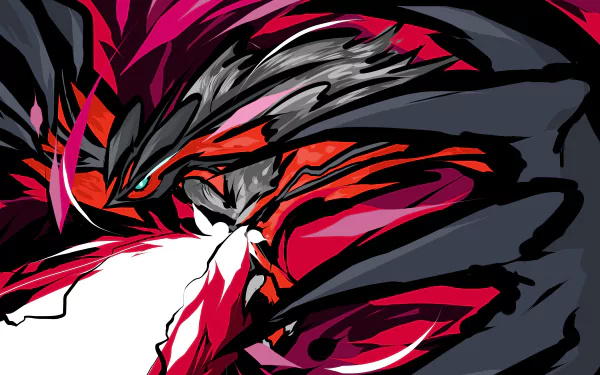 4K Ultra HD PC desktop wallpaper featuring Yveltal, the dark and flying-type Pokémon, depicted in bold red and black colors from the Pokémon video game series.