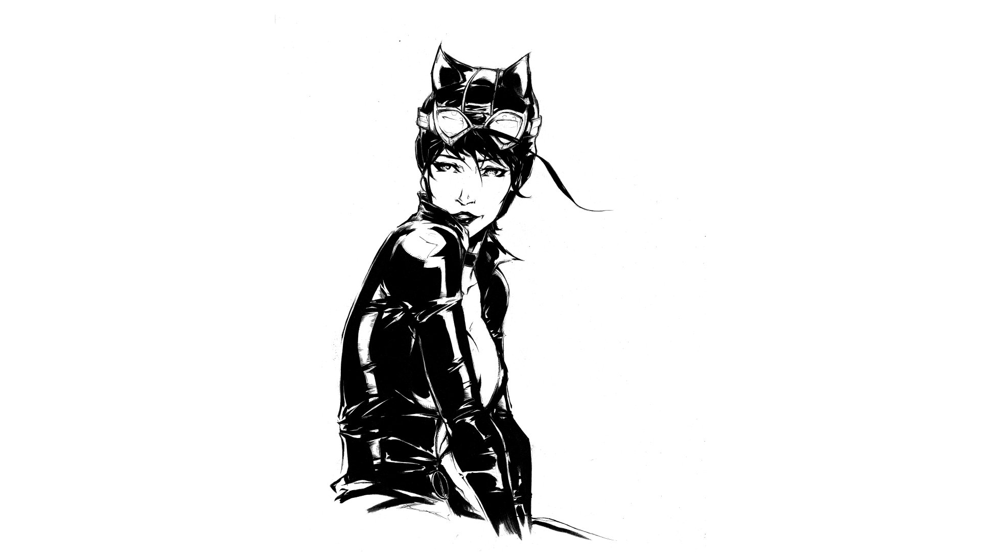 Catwoman Noir — 8K Comic Sketch Wallpaper