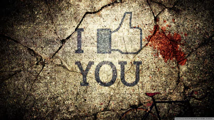 A textured HD desktop wallpaper featuring the phrase I ♥ You styled with a Facebook-like icon, set against a rough, cracked background.
