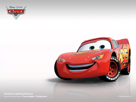 HD wallpaper featuring Lightning McQueen from Pixar's Cars. The vibrant red racing car has a friendly expression, showcasing the character's charm and personality.