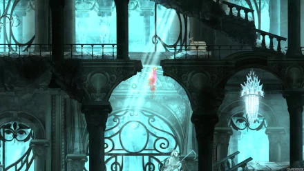 HD desktop wallpaper featuring a whimsical scene from the game Child of Light, with an ethereal palace and the game's protagonist.