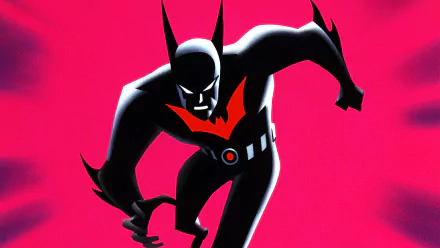 HD PC desktop wallpaper featuring Batman Beyond from the TV show, depicted in a dynamic pose against a vibrant red background.