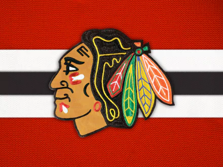 HD desktop wallpaper featuring the Chicago Blackhawks team logo on a striped background.