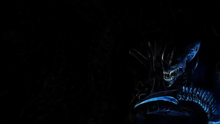 Dark and atmospheric HD wallpaper featuring an alien creature, highlighting intricate details and an eerie glow, perfect for a dramatic desktop background.