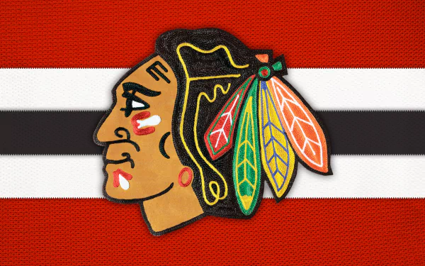 HD desktop wallpaper featuring the Chicago Blackhawks team logo on a striped background.