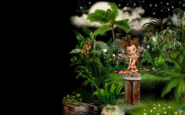 Fantasy Fairy Jungle Water Moon HD Wallpaper | Background Image