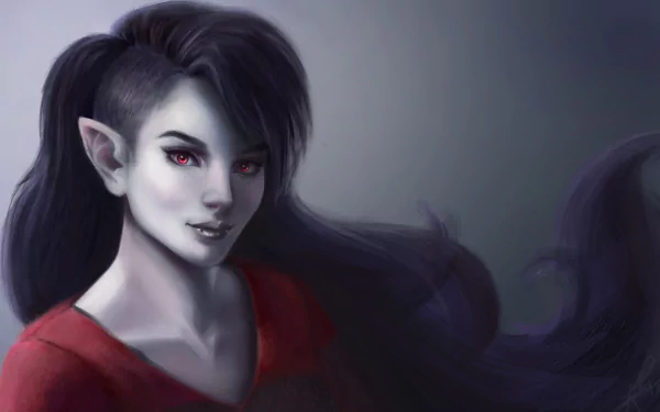 A high-definition wallpaper featuring Marceline from Adventure Time, showcasing her distinctive dark hair and signature red attire against a soft gradient background.
