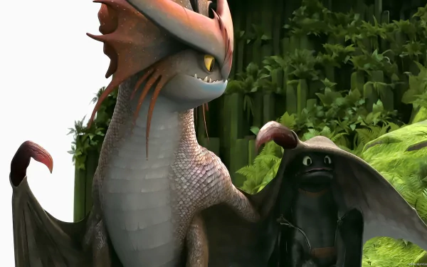 A vibrant HD wallpaper featuring Cloudjumper and Toothless from *How to Train Your Dragon 2*, set against a lush green background.