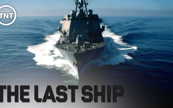 HD PC desktop wallpaper featuring a naval warship from the TV show The Last Ship, cutting through calm ocean waters under a clear sky, with the TNT logo visible.