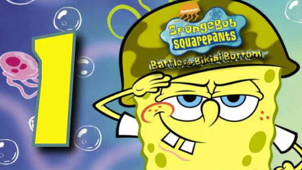 HD PC desktop wallpaper featuring SpongeBob SquarePants saluting with the logo for the video game SpongeBob SquarePants: Battle for Bikini Bottom.