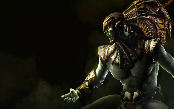 HD PC desktop wallpaper featuring a detailed Mortal Kombat X character in dark, dramatic lighting from the iconic Mortal Kombat video game series.