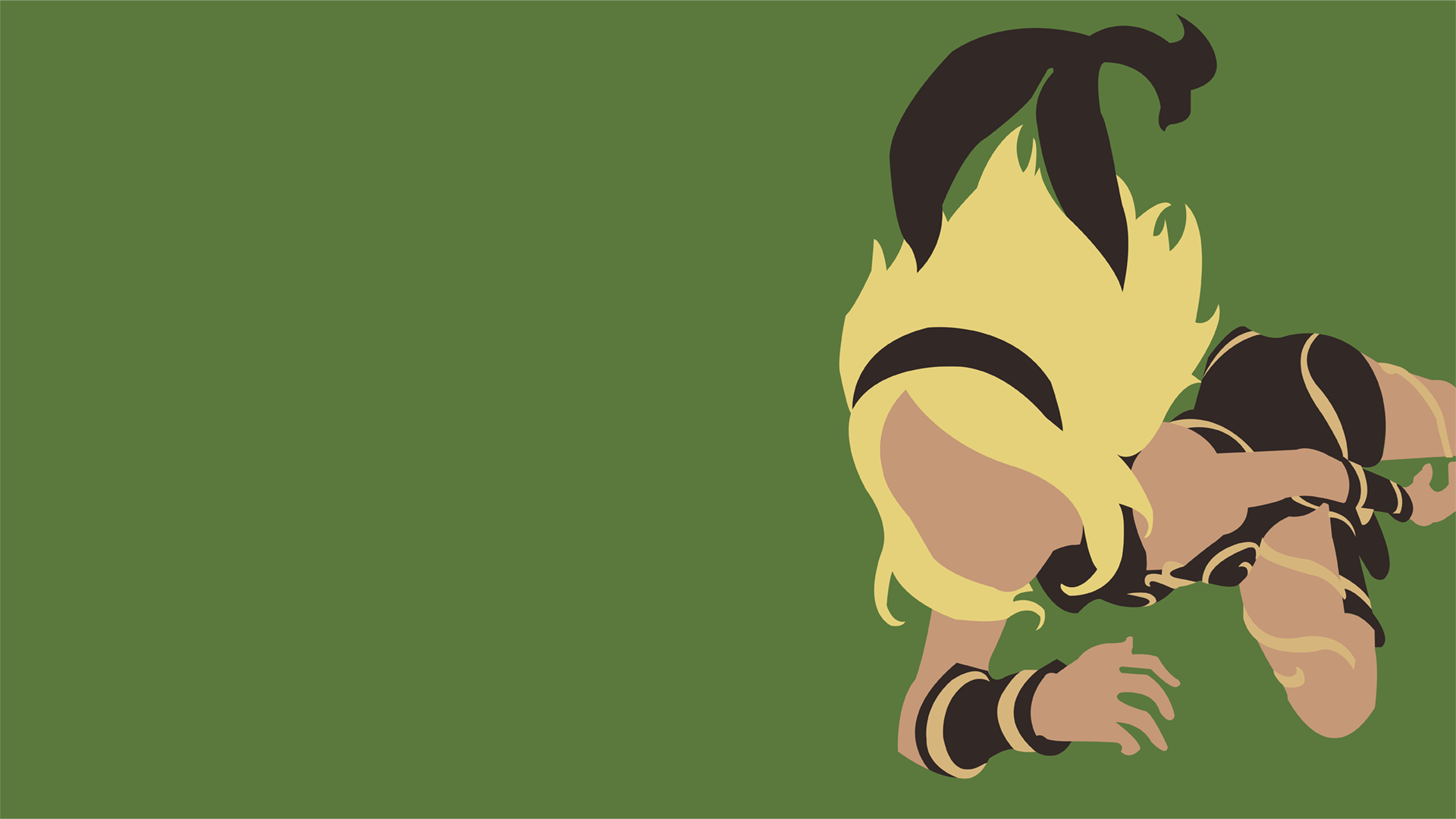 Minimalist HD desktop wallpaper featuring a stylized character from the video game Gravity Rush against a green background.