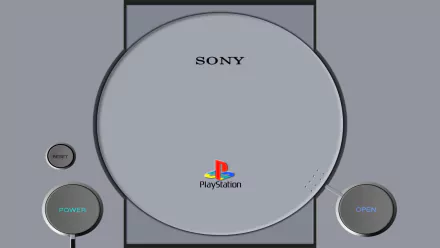 A sleek HD PC desktop wallpaper featuring the iconic PlayStation console, showcasing its classic design with the Sony logo and colorful PlayStation emblem.