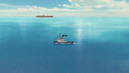 HD wallpaper from From Up On Poppy Hill featuring a calming seascape with a boat and a ship.