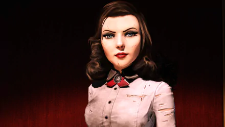 HD PC desktop wallpaper featuring a character from the video game BioShock Infinite: Burial at Sea with a dark red background.