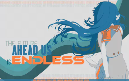 HD wallpaper featuring Manaka Mukaido from the anime Nagi no Asukara, with text saying The Future Ahead Us is Endless against a soothing background.