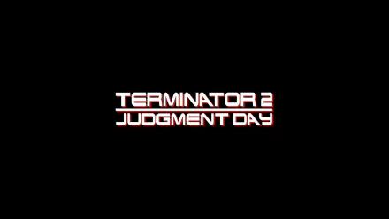 HD PC desktop wallpaper featuring the bold, glitch-style title of the movie Terminator 2: Judgment Day on a black background.