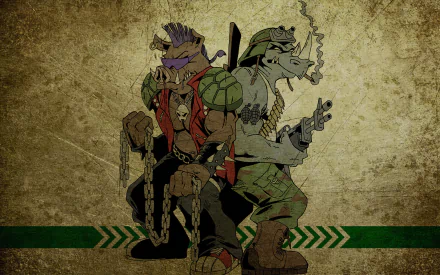 HD PC desktop wallpaper featuring Teenage Mutant Ninja Turtles characters in a vintage style, inspired by the video game Teenage Mutant Ninja Turtles: Tournament Fighters.