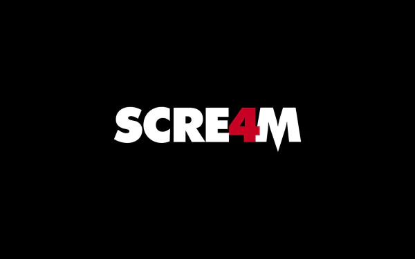 HD desktop wallpaper featuring the title Scream 4 on a black background, with 4 in red, integrating the iconic horror movie theme.