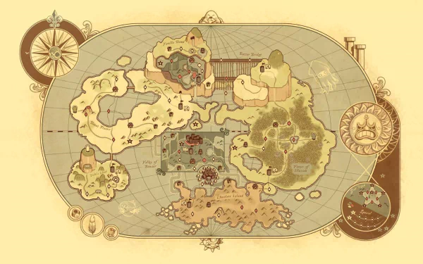 HD desktop wallpaper of a Super Mario World map in a vintage style with beige tones and iconic landmarks.