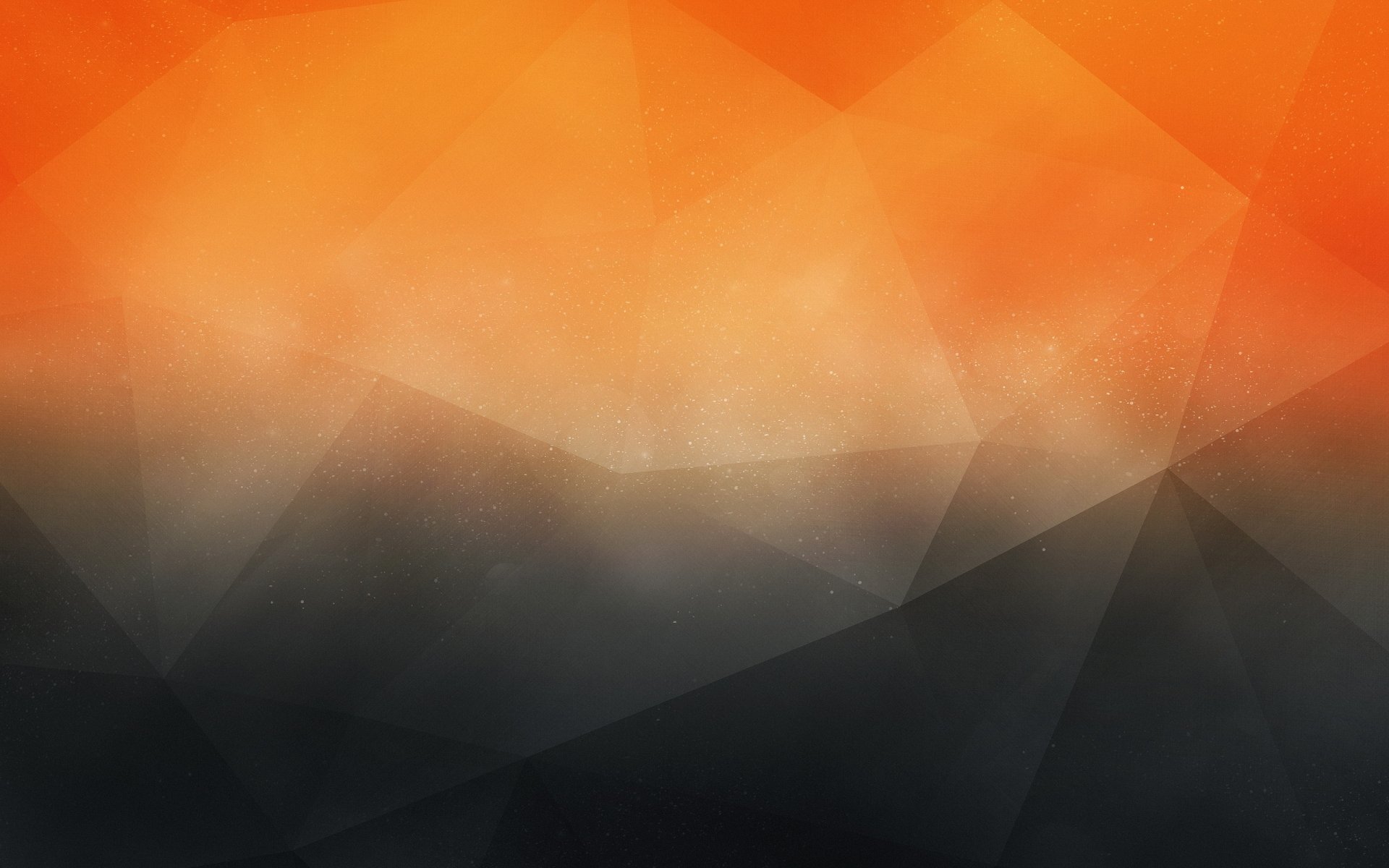 Abstract HD PC desktop wallpaper featuring a gradient of orange to dark tones with overlapping translucent triangle shapes.