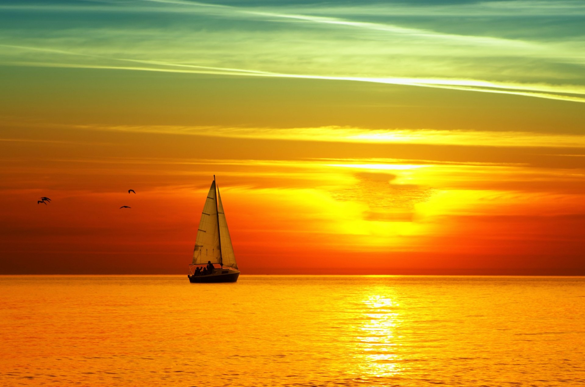 Download Sunset Sea Boat Vehicle Sailboat  4k Ultra HD Wallpaper