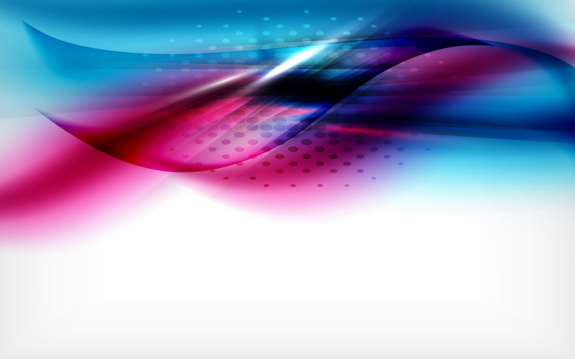 HD PC desktop wallpaper, abstract flowing stripes and soft gradients in blue, magenta and purple over a white backdrop with subtle dotted texture.