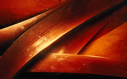 Abstract grunge HD PC desktop wallpaper featuring sweeping orange-red metallic curves, textured scratches and glowing highlights.