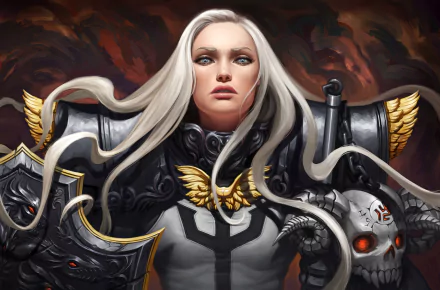 HD desktop wallpaper of the Crusader character from the video game Diablo III: Reaper of Souls, featuring detailed armor and a determined expression.