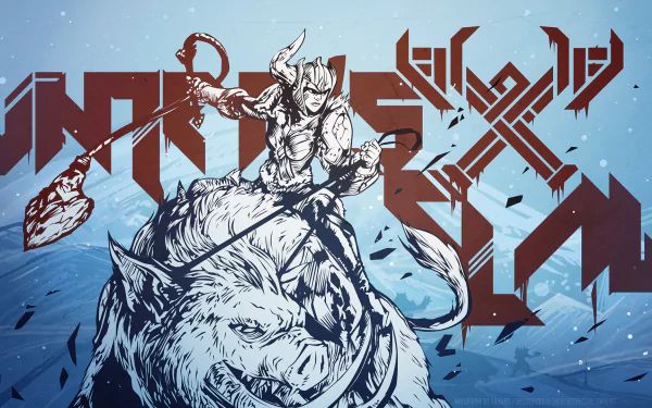 HD PC desktop wallpaper featuring Sejuani from League of Legends, depicted riding her beast with dynamic ice and weapon details in a striking video game art style.