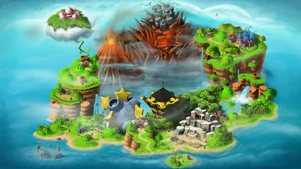 HD PC desktop wallpaper showcasing a vibrant, detailed map from the video game Super Mario RPG: Legend of the Seven Stars with diverse landscapes and iconic locations.