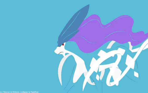 HD PC desktop wallpaper featuring Suicune, the legendary Pokémon from Pokémon: Crystal Version, depicted with a flowing purple mane against a blue background.
