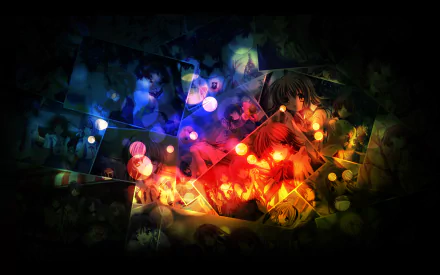 A vibrant HD desktop wallpaper featuring Fuuko Ibuki from the anime Clannad, showcasing a blend of colorful images and soft bokeh effects for an artistic aesthetic.