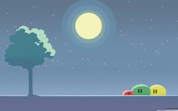 HD PC desktop wallpaper featuring Clannad's dango characters sitting under a full moon and starry night sky beside a tree.