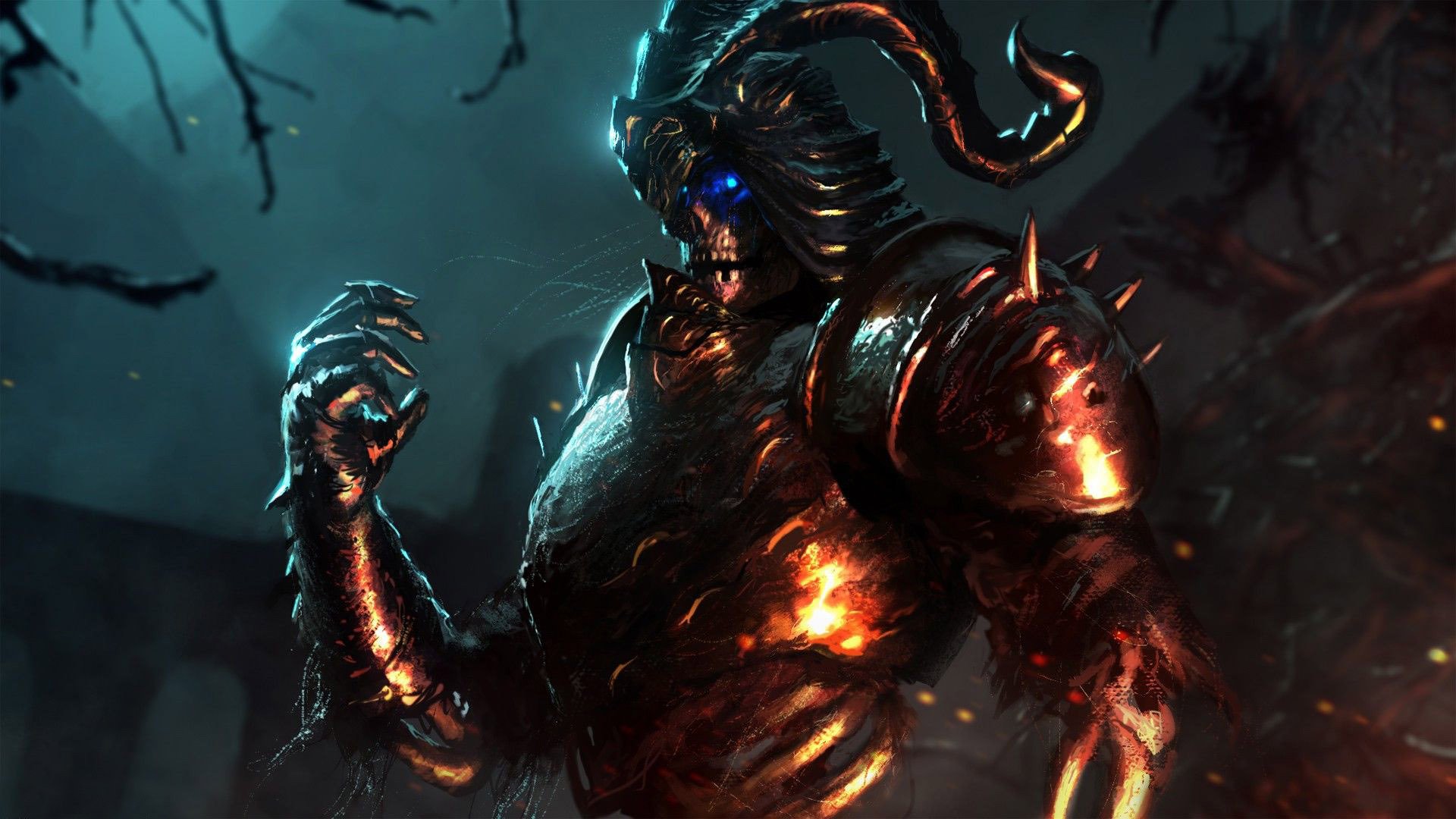 HD PC desktop wallpaper featuring a menacing armored character from the video game Dark Souls II, set against a dark, eerie background with glowing highlights.