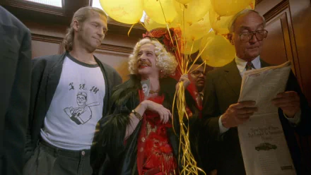 A scene from The Fisher King movie, featuring characters with yellow balloons, used as an HD desktop wallpaper and background.