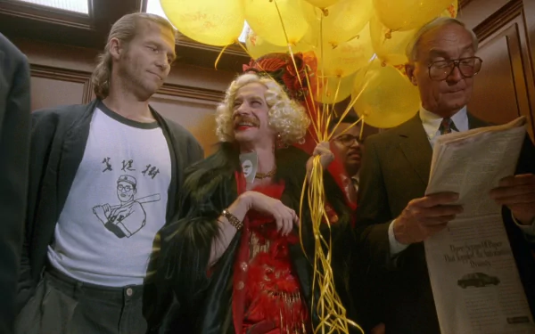 A scene from The Fisher King movie, featuring characters with yellow balloons, used as an HD desktop wallpaper and background.