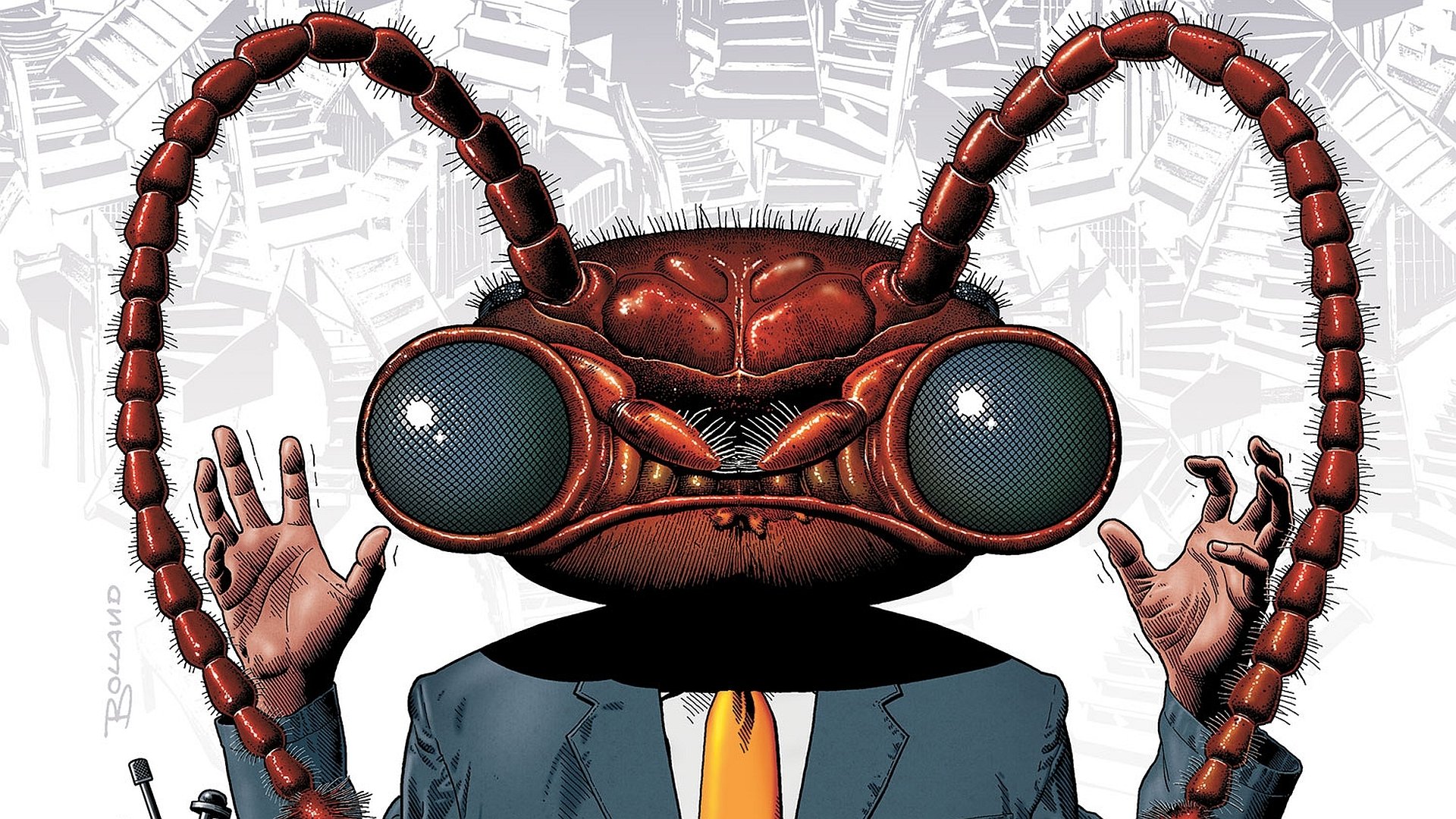 HD PC desktop wallpaper featuring a comic-style illustration of a character with an ant-like head and large eyes from Dial H.
