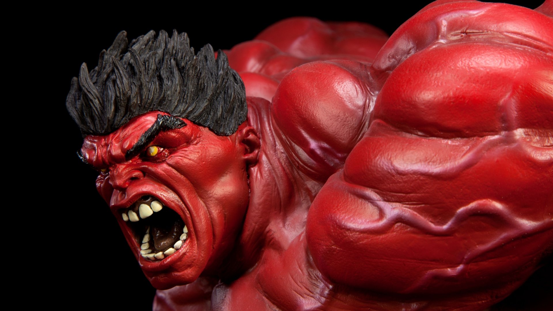 Close-up of the Hulk character from a comic, showcasing vibrant red skin and intense expression. This striking image serves as an HD PC desktop wallpaper and background.
