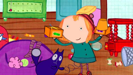 HD wallpaper featuring Peg holding a cheese block with her blue cat from the animated series Peg + Cat.