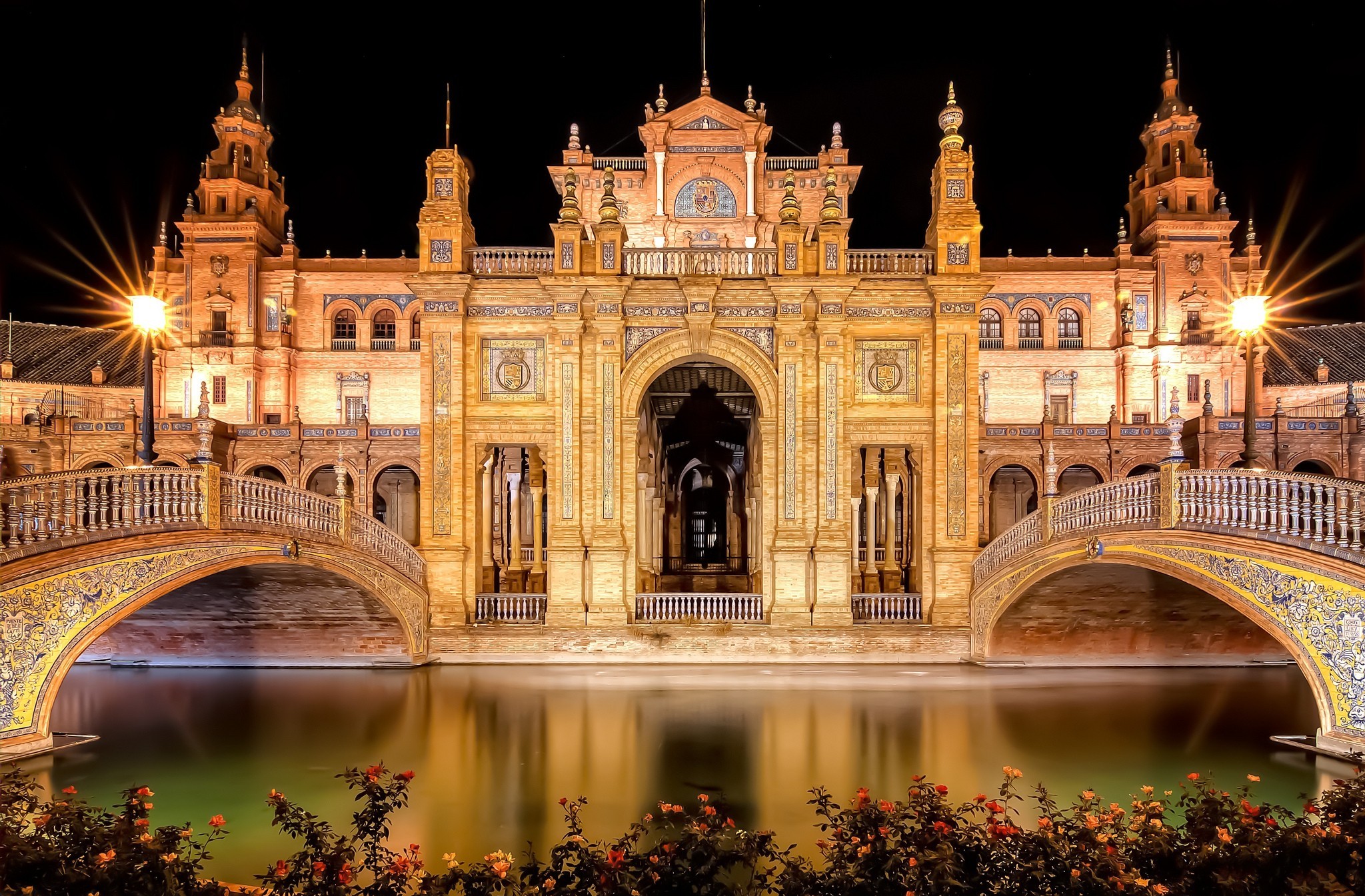 Stunning HD Wallpaper Of Plaza De Espa a Seville At Night