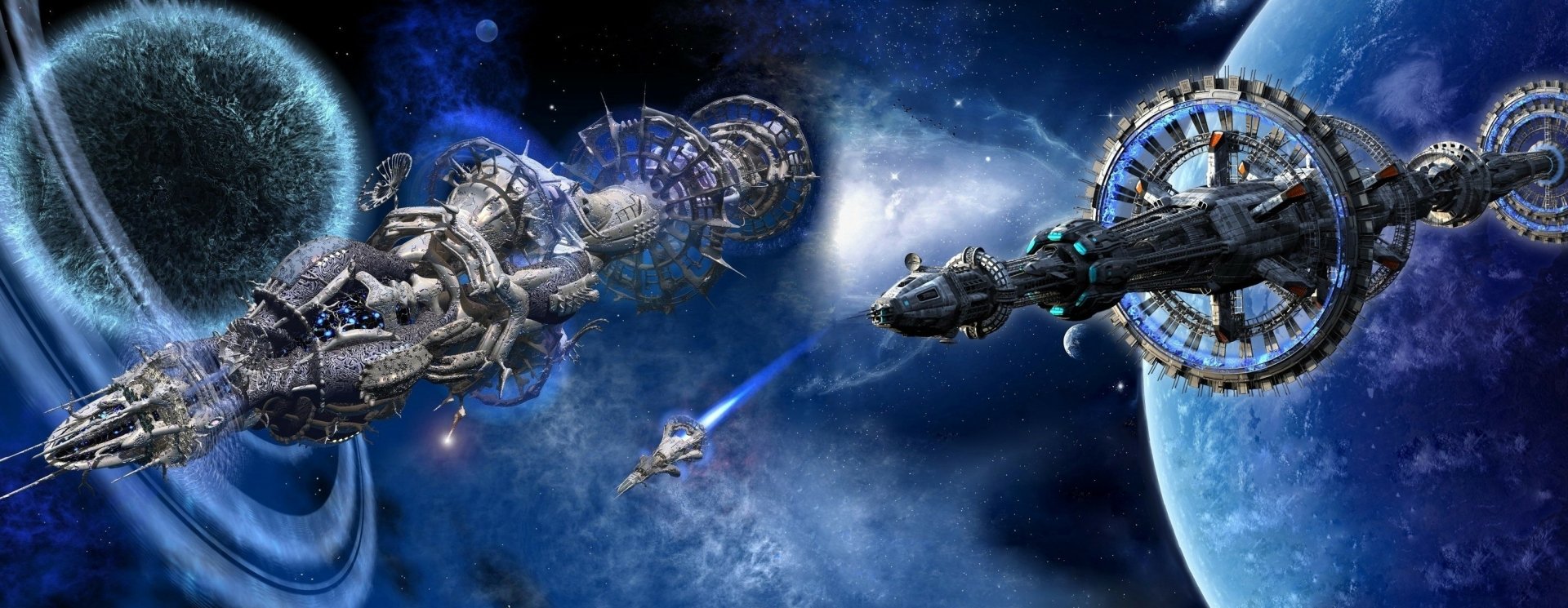 HD Sci-Fi Spaceship Armada in Deep Space | 3033x1177 | Wallpaper Abyss