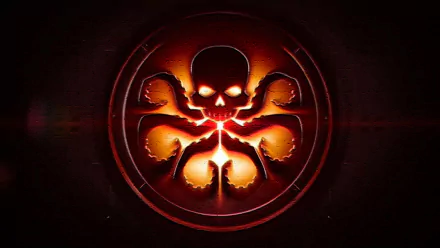 High-definition wallpaper featuring the Hydra emblem from the movie *Captain America: The Winter Soldier*, showcasing the iconic skull and octopus design in a striking color scheme.