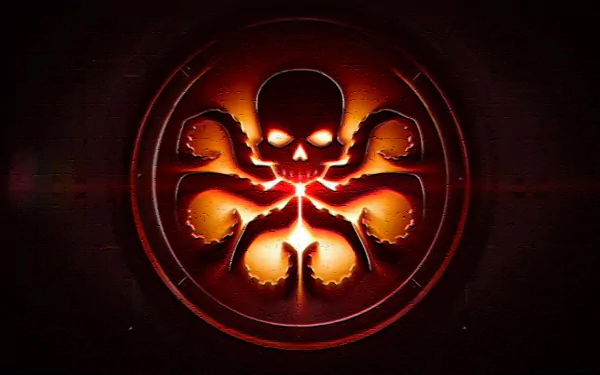 High-definition wallpaper featuring the Hydra emblem from the movie *Captain America: The Winter Soldier*, showcasing the iconic skull and octopus design in a striking color scheme.