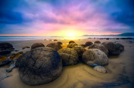 sunset boulder seashore nature rock HD Desktop Wallpaper | Background Image