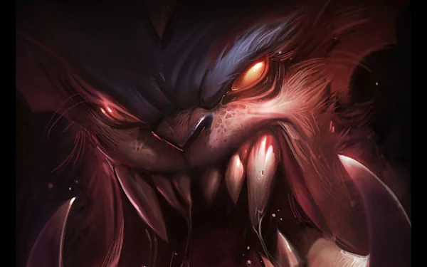 Close-up of Gnar from League of Legends, featuring intense eyes and ferocious expression. This HD wallpaper captures the essence of the character in a striking, dark setting.