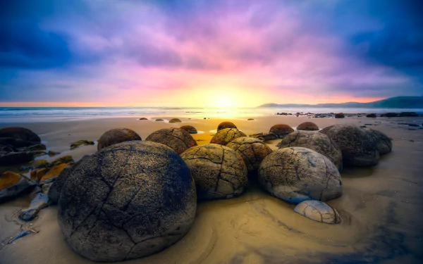 sunset boulder seashore nature rock HD Desktop Wallpaper | Background Image