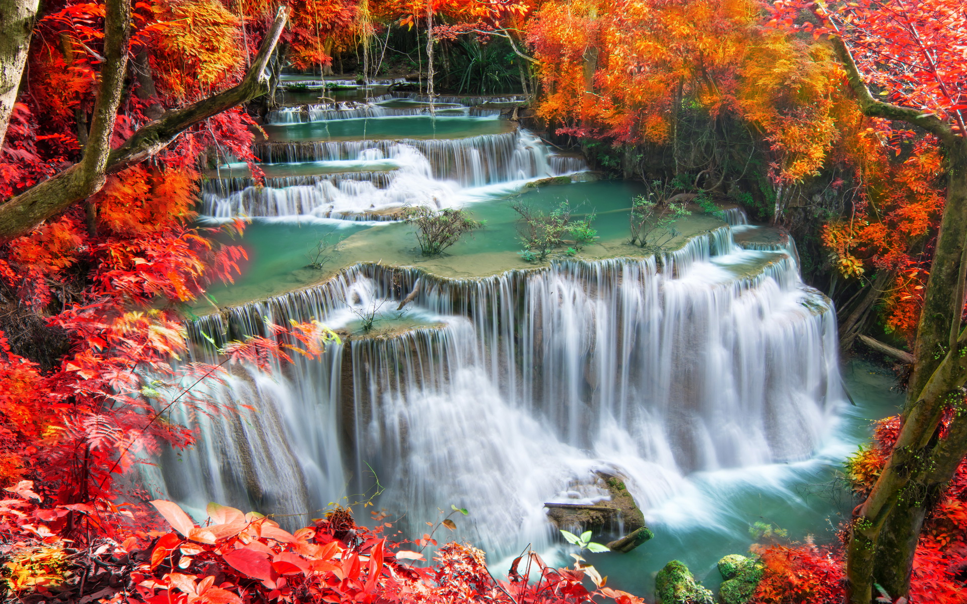 Nature Huai Mae Kamin Waterfall HD Wallpaper | Background Image