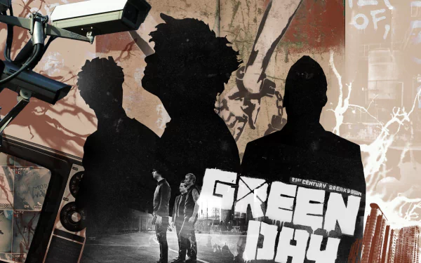 A HD wallpaper featuring silhouettes of musicians with a stark, urban backdrop, highlighting Green Day's iconic presence in music and culture.